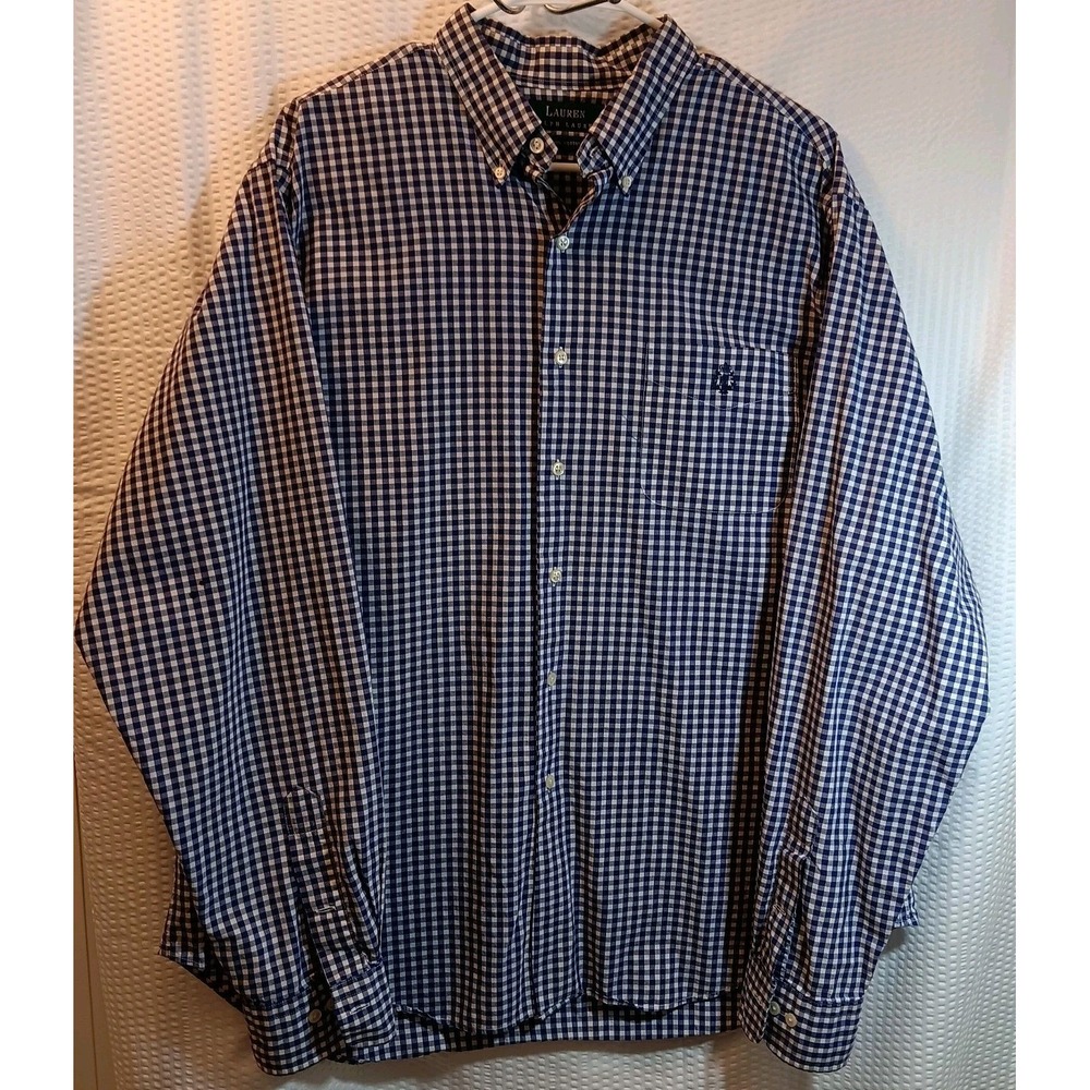 Ralph Lauren Custom Fit Shirt Mens Size 17 Button-Up Purple Checkered Casual
